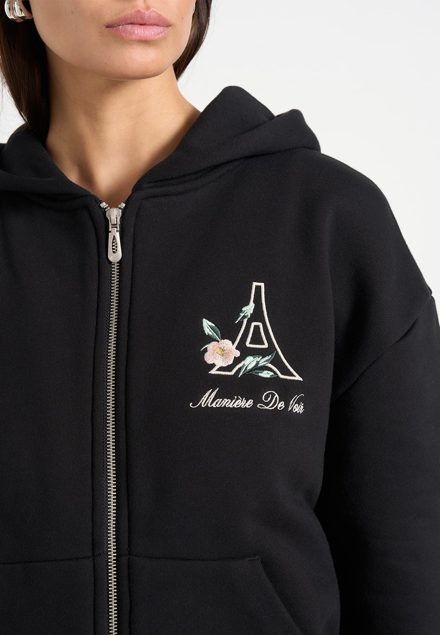 js009-unisex-floral-eiffel-zip-hoodie-black