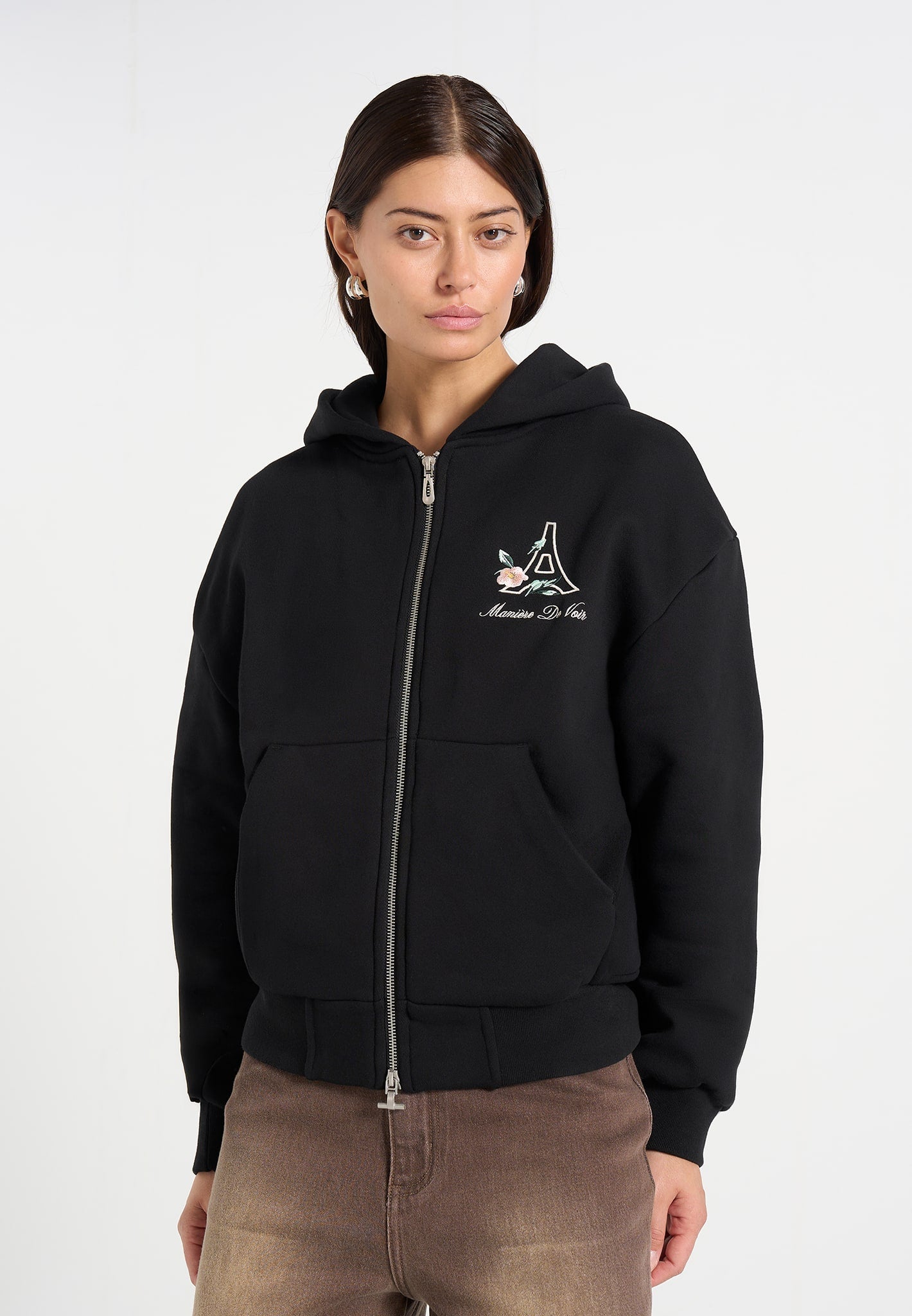 js009-unisex-floral-eiffel-zip-hoodie-black