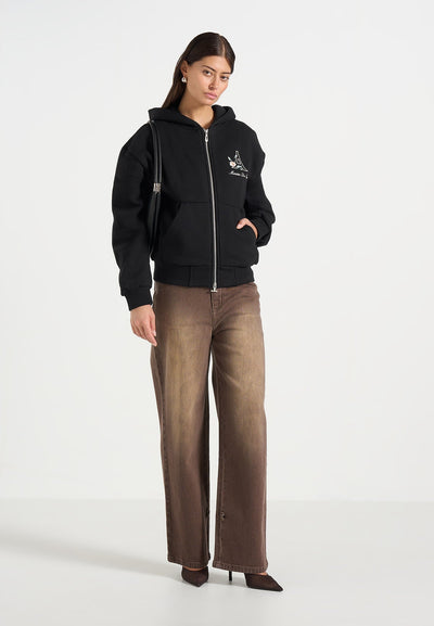 js009-unisex-floral-eiffel-zip-hoodie-black