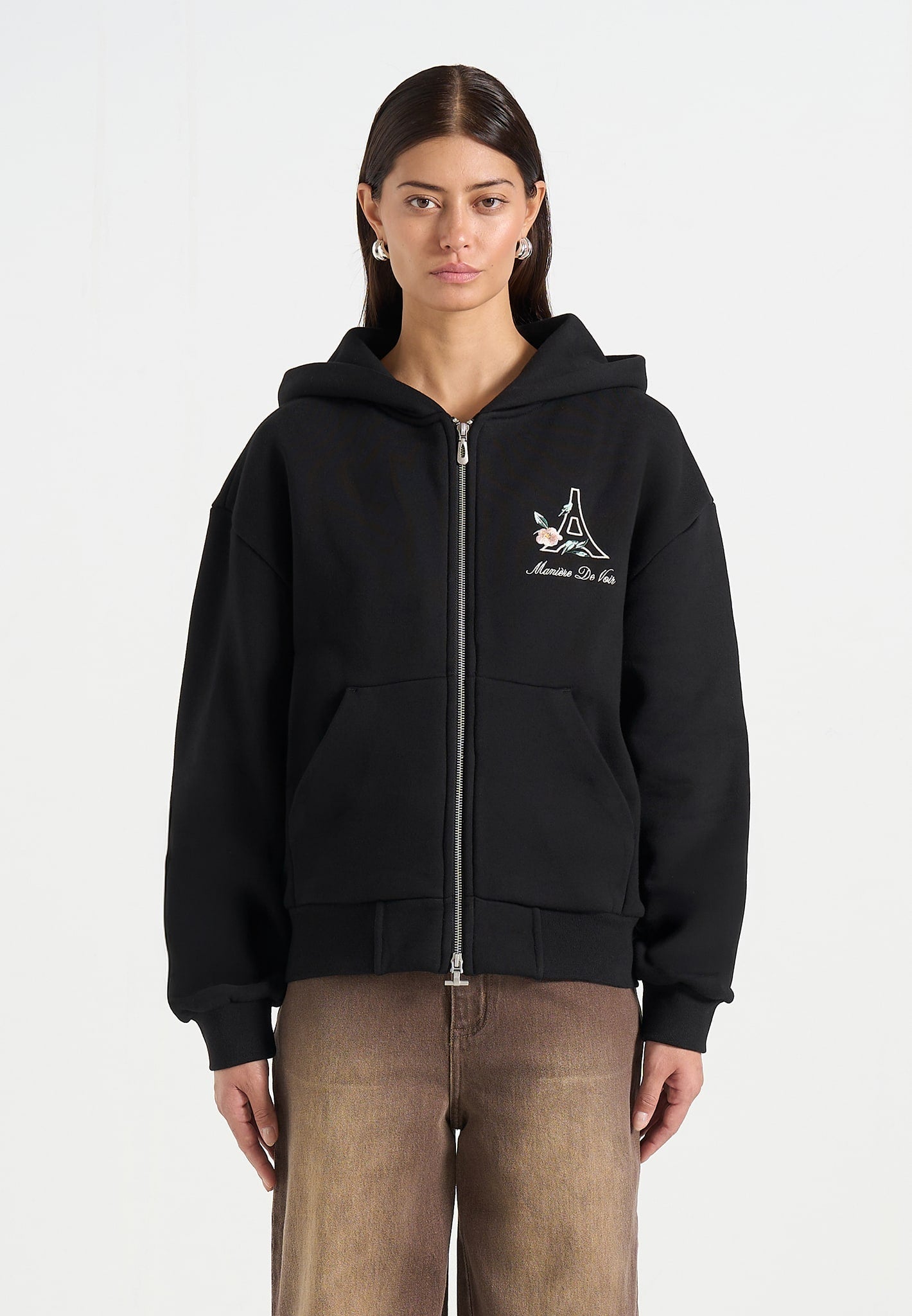 js009-unisex-floral-eiffel-zip-hoodie-black