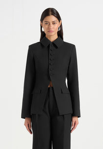 Harper - Tailored Cinch Blazer With Detachable Collar - Black