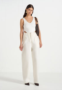 Rena - High Waisted Corset Sculptural Pants - Off White