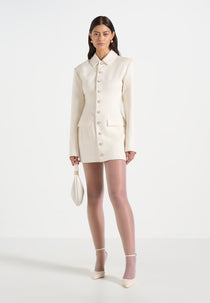 Amelie - Cinch Button Up Blazer Dress - Cream