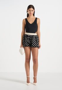 Zoe - Satin Polka Dot Balloon Shorts - Black