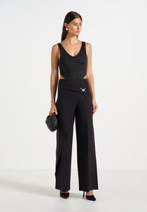 Beryl - Wrap Tailored Trousers With Hardware Detail - Black