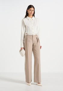 Julie - Tailored Twin Pleat Trousers - Taupe