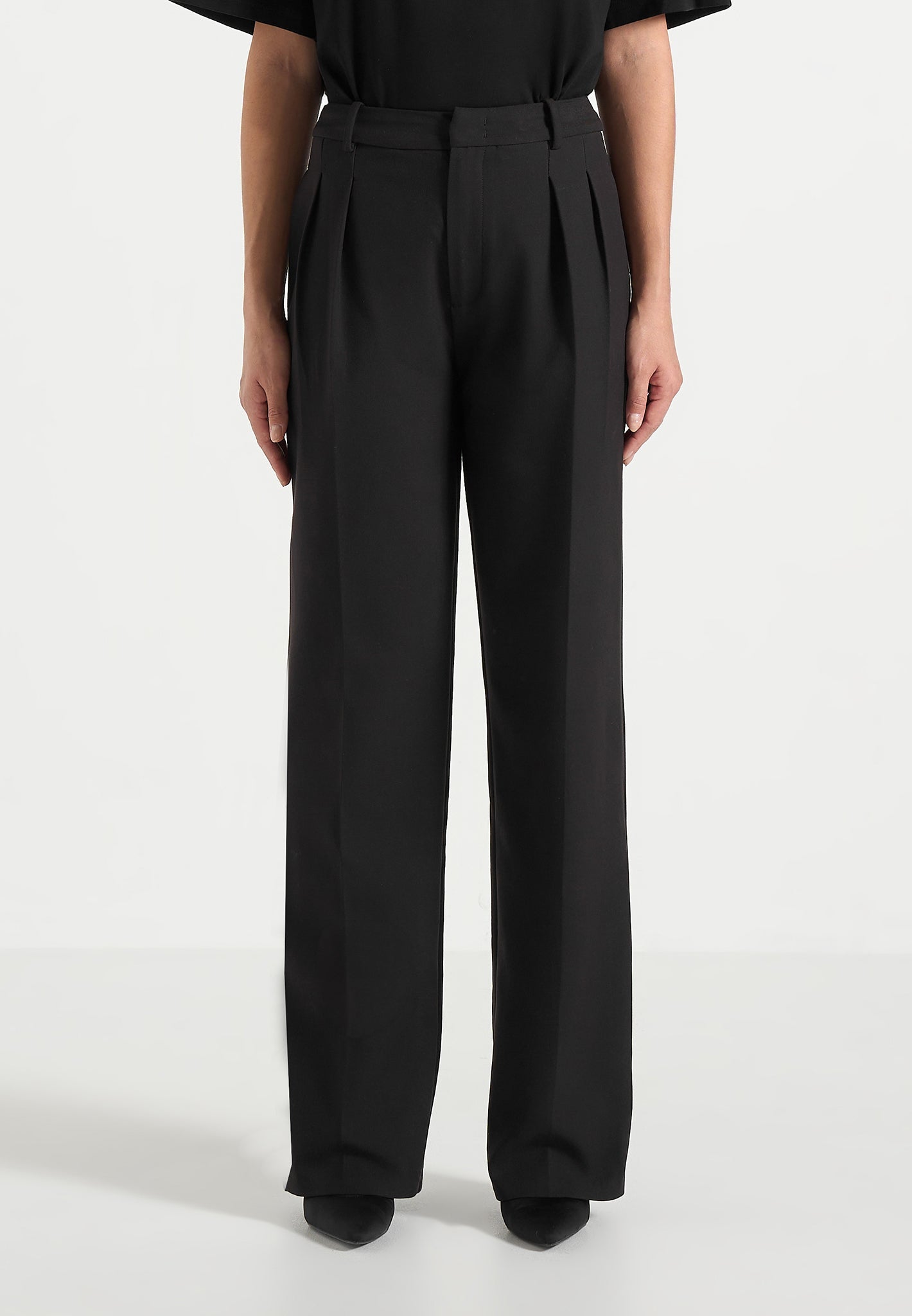 Julie - Tailored Twin Pleat Trousers - Black