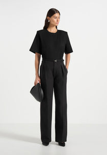 Julie - Tailored Twin Pleat Pants - Black