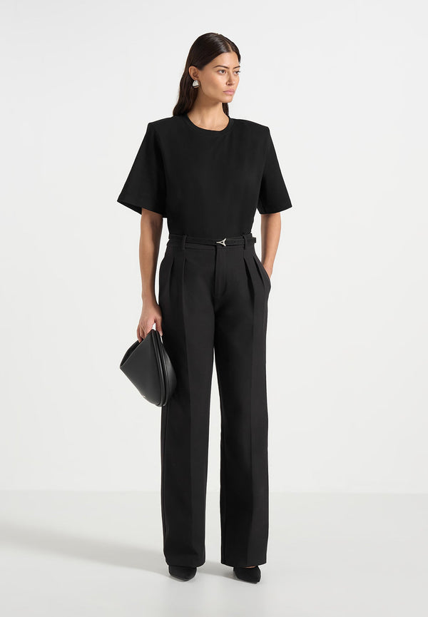 Julie - Tailored Twin Pleat Pants - Black