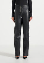 seren-croc-embossed-lace-up-trousers-black