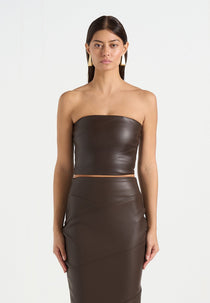 Evie - Bandeau Leather Corset Top - Brown