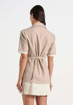 baya-tailored-cinch-waist-pleated-blazer-dress-taupe