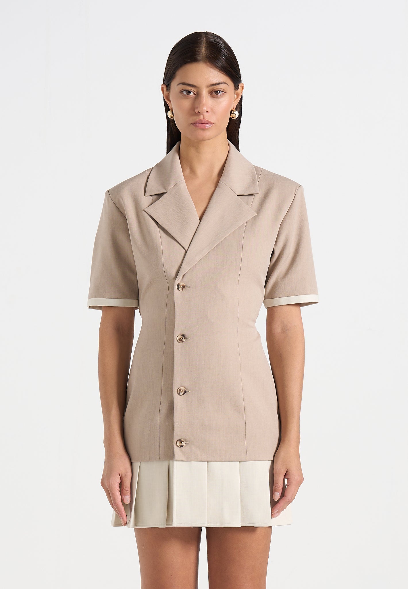 baya-tailored-cinch-waist-pleated-blazer-dress-taupe