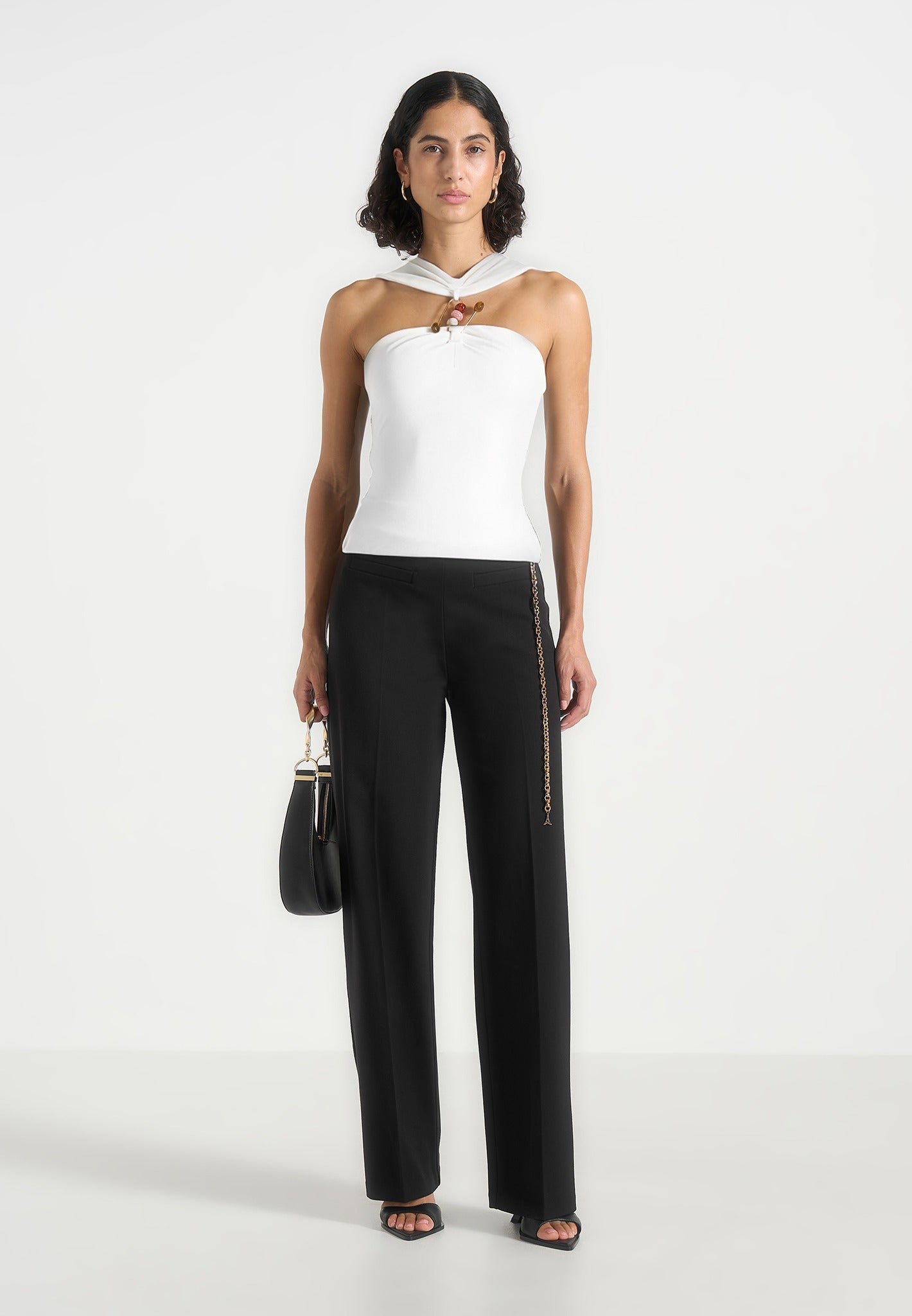 Abigail - Hardware Detail Open-Back Tie Crop Top - White