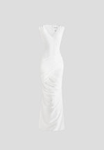 Bridget - V Neck Asym Ruched Maxi Dress - White