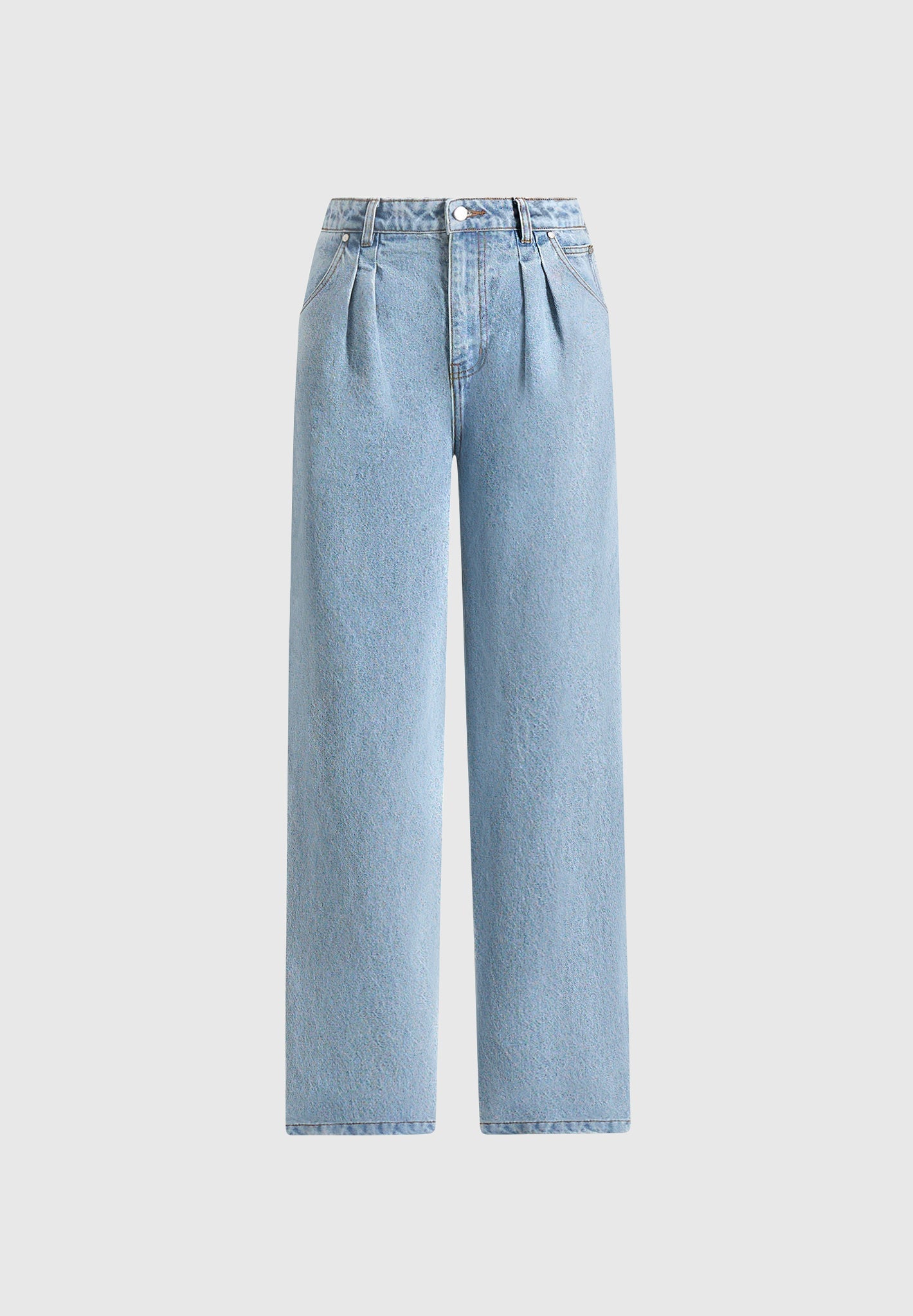 Lucy - Twin Pleat Wide-Leg Denim Jeans - Mid Blue