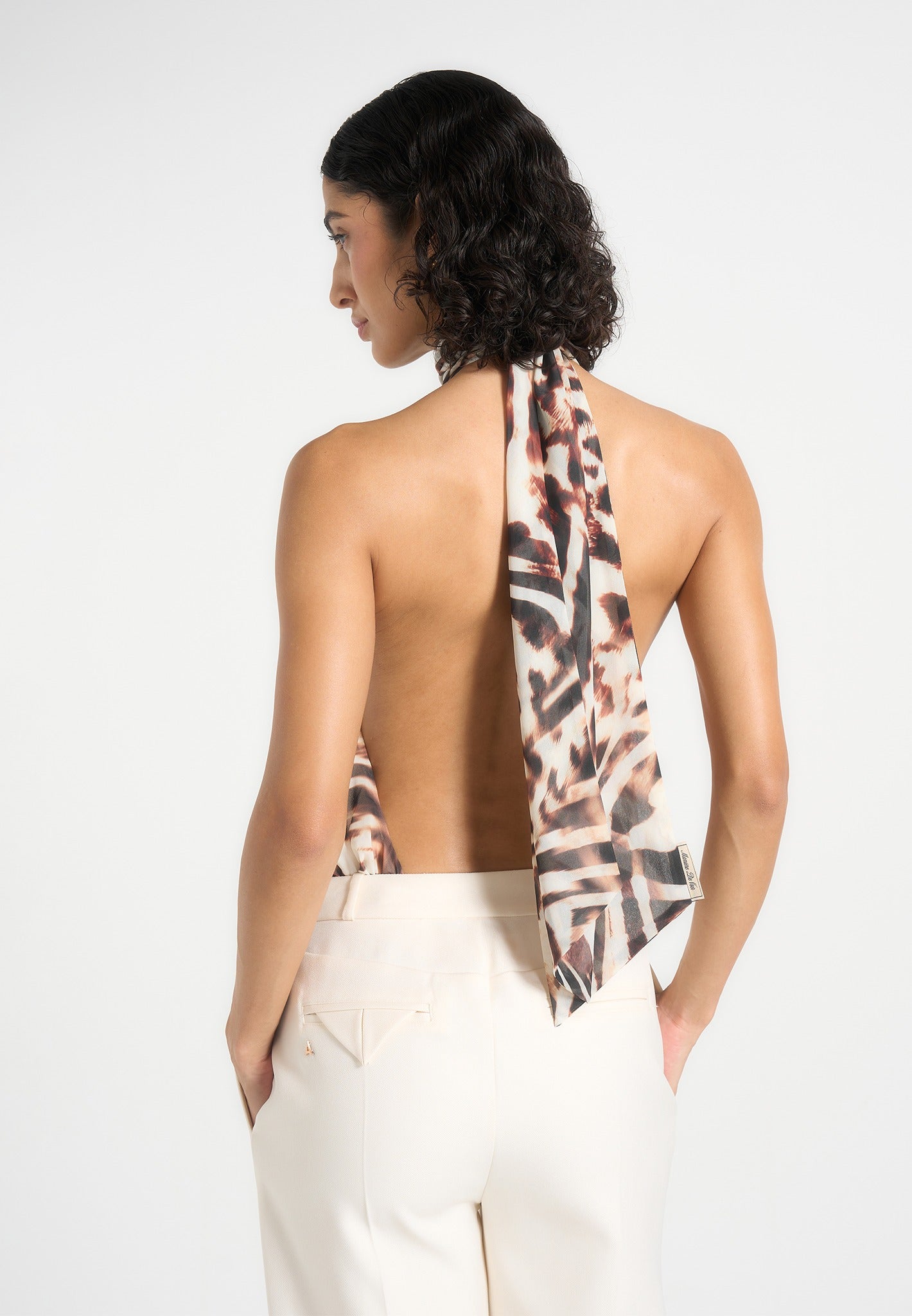 Phoebe - Animal Blouson Tie-Neck Open Back Top - Multi