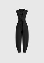 Kira - Tie-Waist Barrel Leg Tailored Jumpsuit - Black
