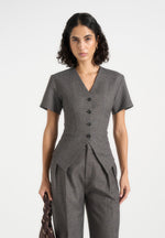 Yolanda - Tailored Peplum Suit Vest - Grey Speckle