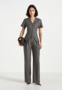 Yolanda - Tailored Peplum Suit Vest - Grey Speckle