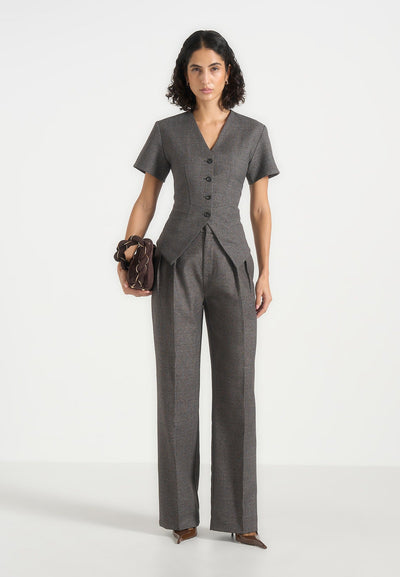Yolanda - Tailored Peplum Suit Vest - Grey Speckle