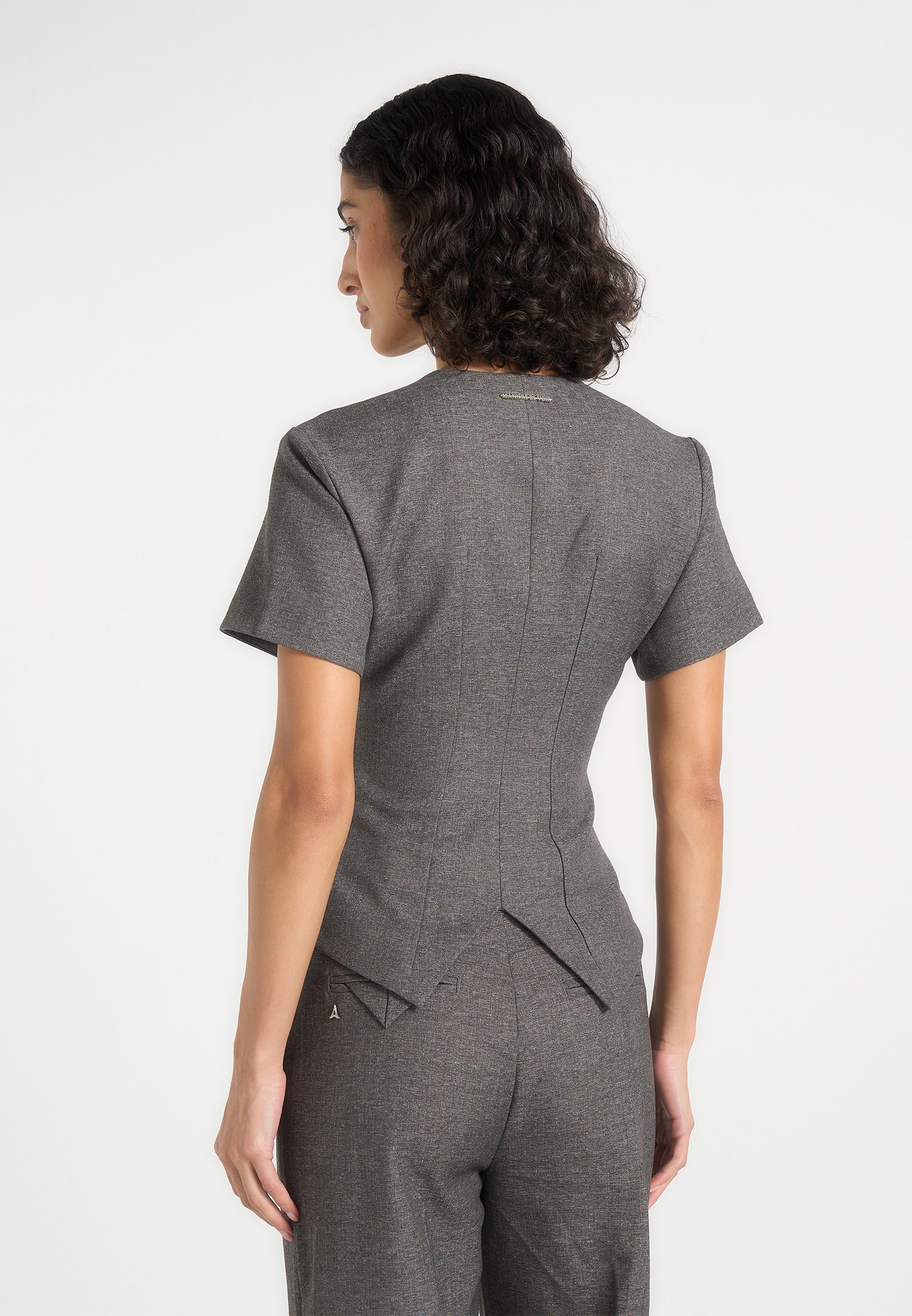 Yolanda - Tailored Peplum Suit Vest - Grey Speckle