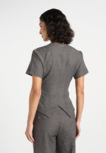 Yolanda - Tailored Peplum Suit Vest - Grey Speckle