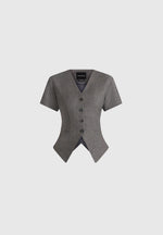 Yolanda - Tailored Peplum Suit Vest - Grey Speckle