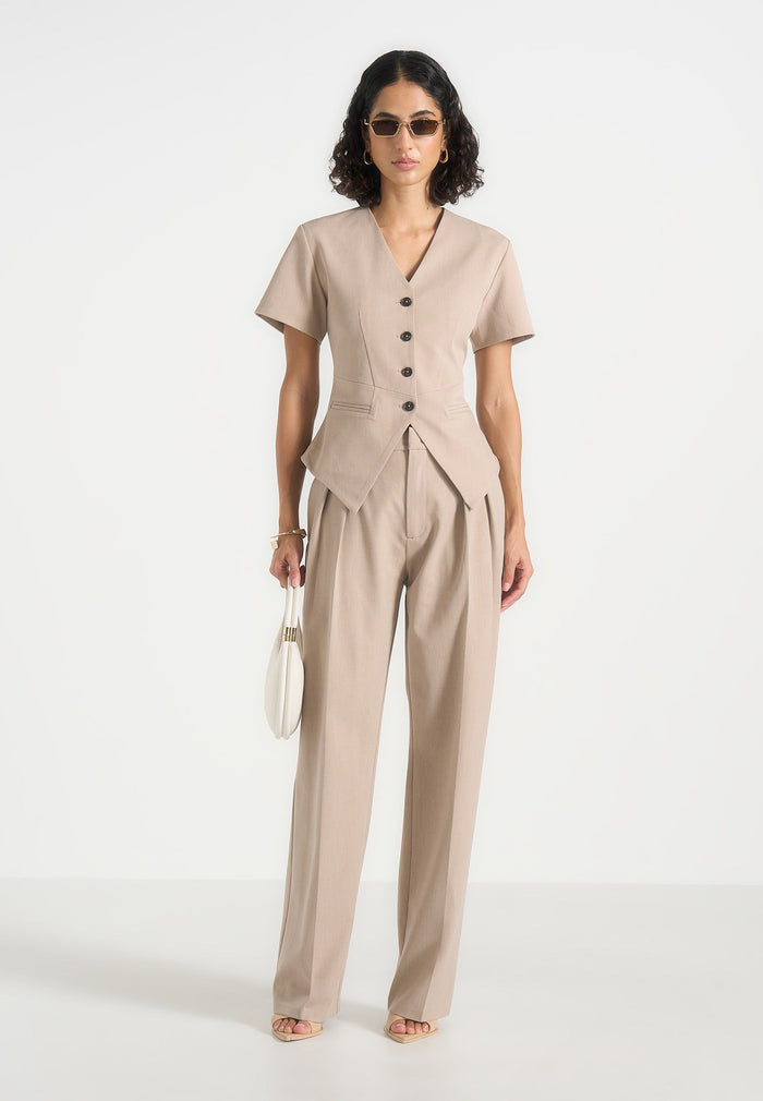 Yolanda - Tailored Peplum Suit Vest - Beige