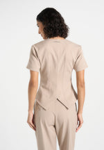 Yolanda - Tailored Peplum Suit Vest - Beige