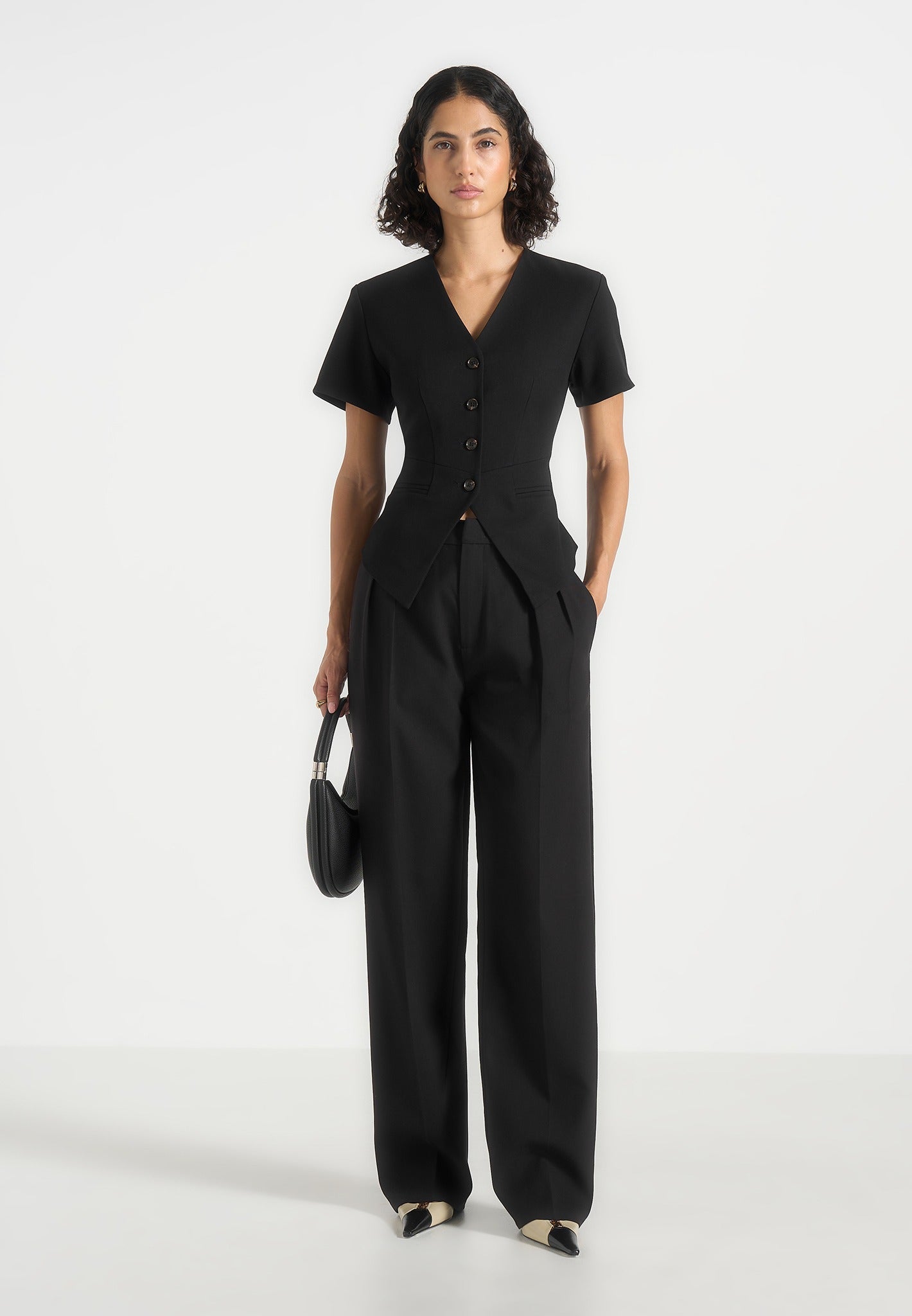 Yolanda - Tailored Peplum Suit Vest - Black