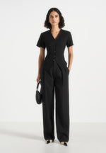 Yolanda - Tailored Peplum Suit Vest - Black