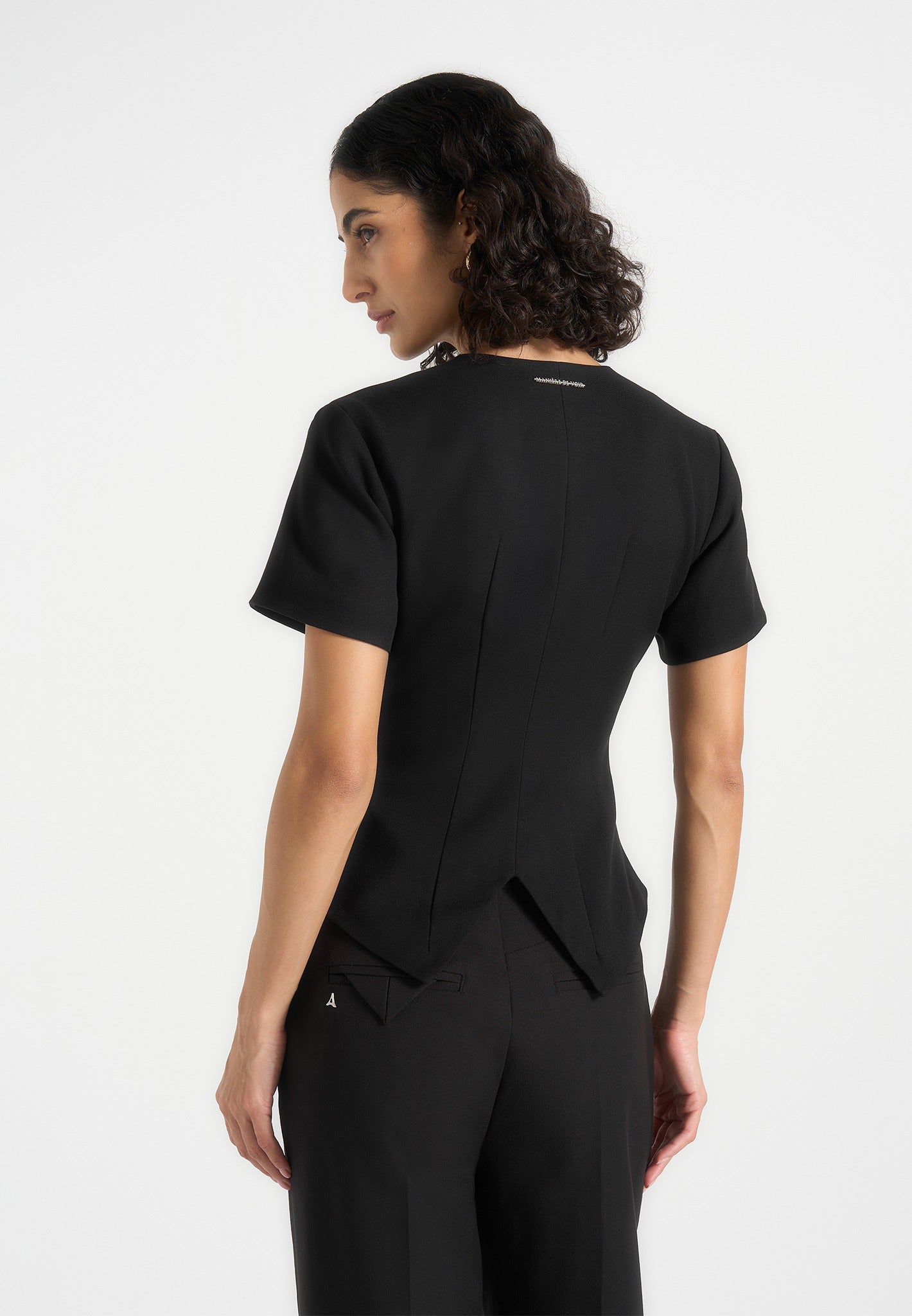 Yolanda - Tailored Peplum Suit Vest - Black