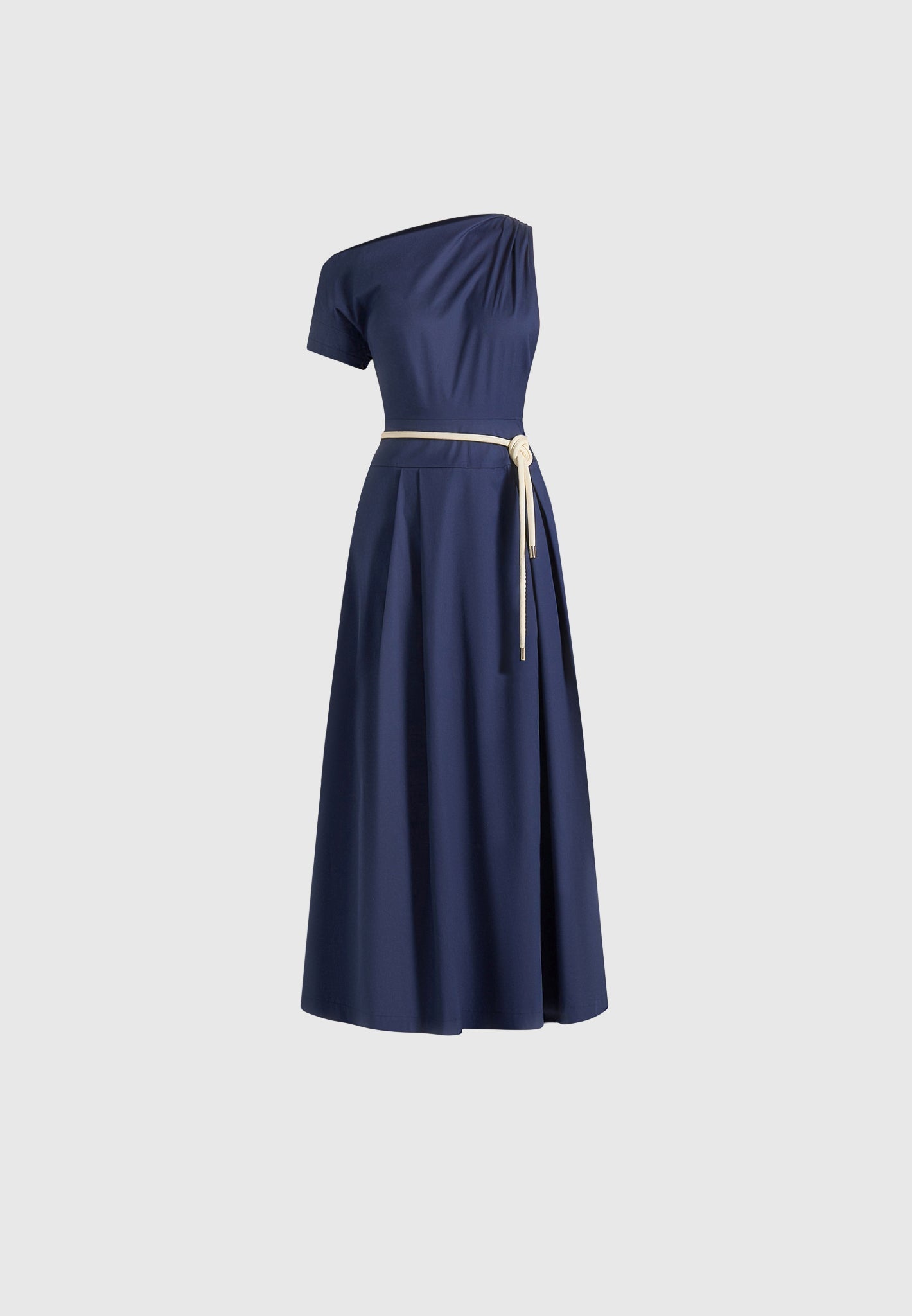 Yara - Asym Tie-Waist Cotton Midi Dress - Navy