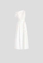 Yara - Asym Tie-Waist Cotton Midi Dress - White