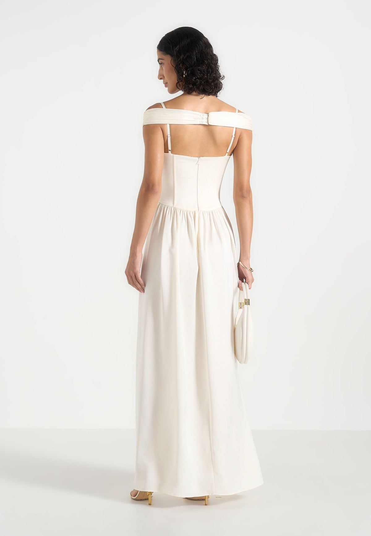 Sia - Off-Shoulder Satin Corset Maxi Dress - Ivory