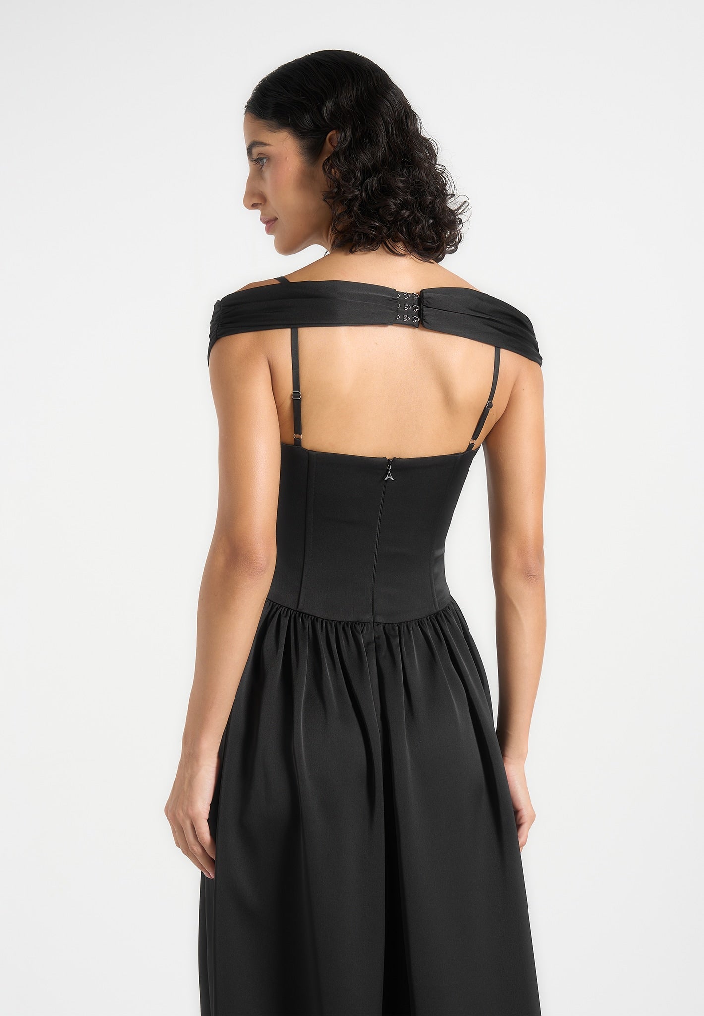 Sia - Off-Shoulder Satin Corset Maxi Dress - Black