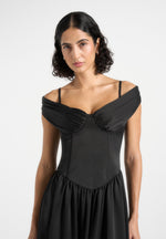 Sia - Off-Shoulder Satin Corset Maxi Dress - Black