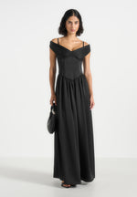 Sia - Off-Shoulder Satin Corset Maxi Dress - Black