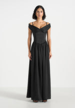 Sia - Off-Shoulder Satin Corset Maxi Dress - Black