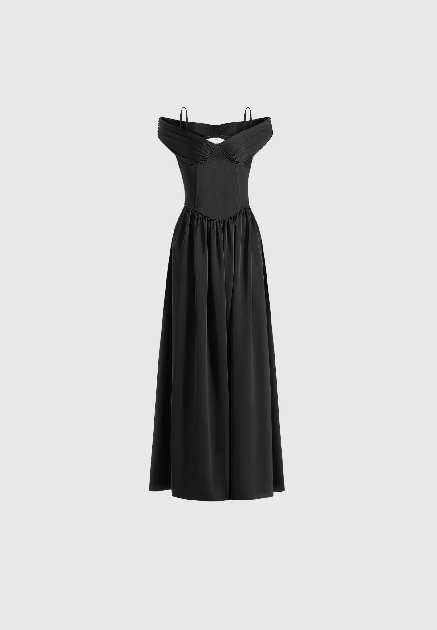 Sia - Off-Shoulder Satin Corset Maxi Dress - Black