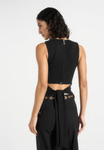 Abigail - Hardware Detail Open-Back Tie Crop Top - Black