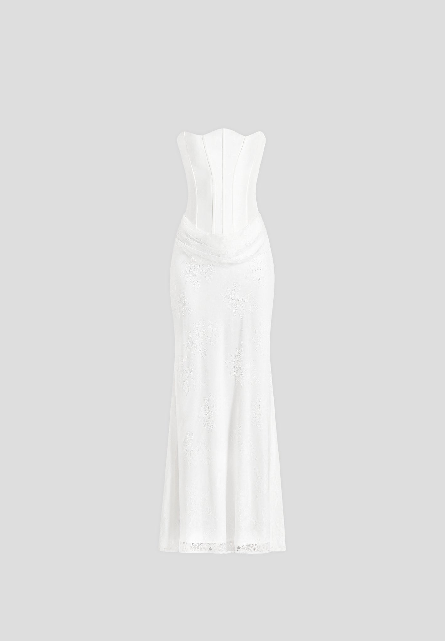 Corina - Satin Corset Cowl Lace Maxi Dress - White