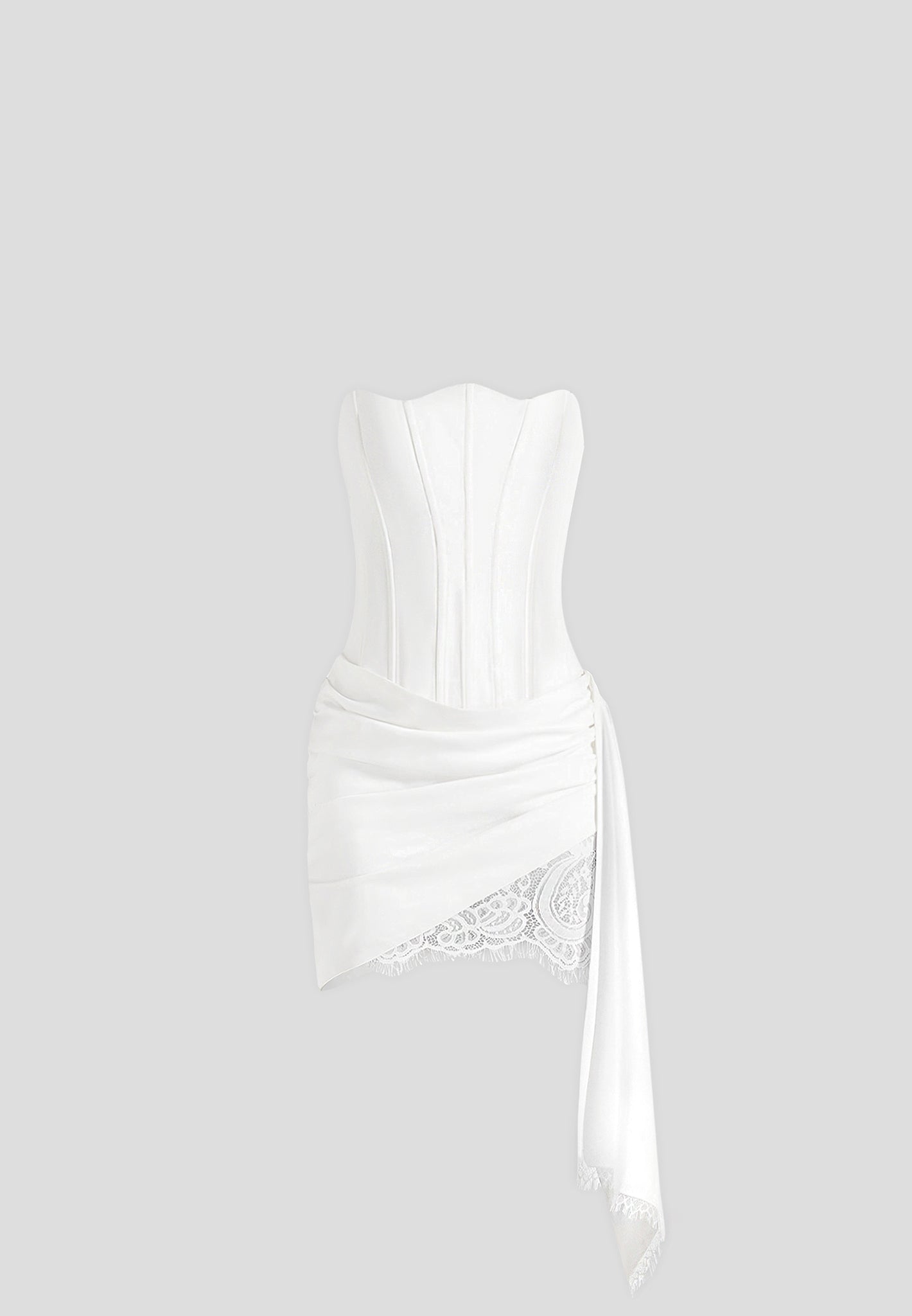 Valeska - Satin Corset Lace Sash Mini Dress - White