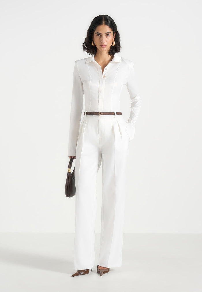Julie - Satin Twin Pleat Pants - White