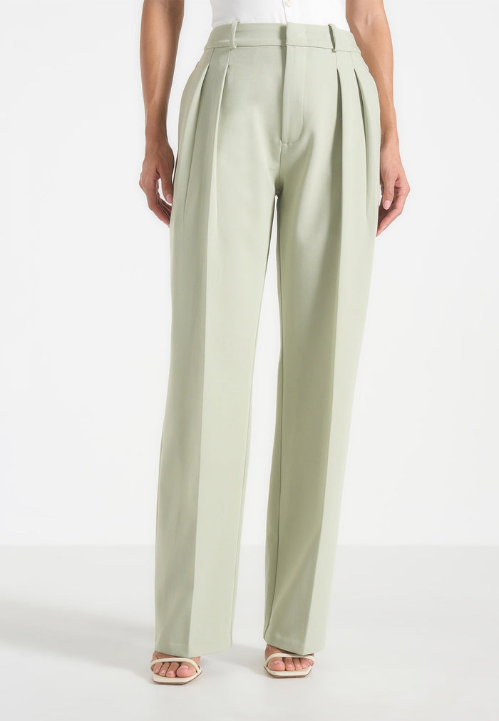 Julie - Tailored Twin Pleat Trousers - Sage