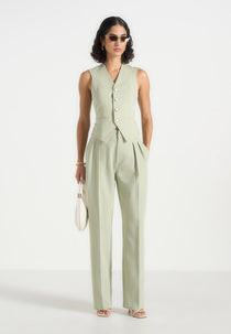 Julie - Tailored Twin Pleat Trousers - Sage