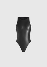 Josie - Leather Racer Neck Bodysuit - Black