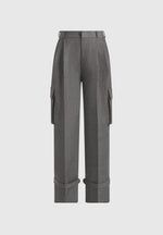 Danielle - Tailored Pleated Cargo Pants - Grey Marl
