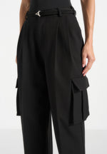 Danielle - Tailored Pleated Cargo Pants - Black